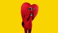 sad person in heart costume touching