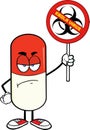 Sad Pill Capsule Character Holding A Stop Ebola Sign Royalty Free Stock Photo