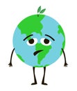 Sad planet Earth. Planet mascot without plants of environ cry and need help. Vector illustration problems of environment