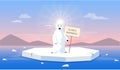 Sad polar bear is afraid of global warming. Animal on ice floe melting due to climate change Royalty Free Stock Photo
