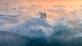 A sad polar bear seeks refuge on a diminishing piece of iceberg, Generative AI