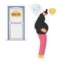 Abortion. The concept of unwanted pregnancy. A sad pregnant girl is thinking about having an abortion. Vector illustration