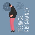 Teenage girl with a big belly. Unwanted pregnancy of underage girls. Socio-psychological problem. Vector illustration Royalty Free Stock Photo