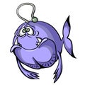 Sad purple fish isolated on white background.