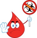 Sad Red Blood Drop Character Holding A Stop Ebola Sign Royalty Free Stock Photo