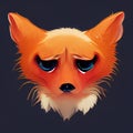 Sad red fox icon. Emotional muzzle fox. Sad emotion. Digital illustration. AI-generated