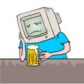 Sad retro computer drinker Royalty Free Stock Photo