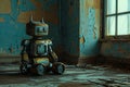 sad robot alone in a room