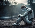 The sad robot is suffering from depression which can lead to cyber mental health issues.