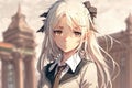 Sad schoolgirl. Anime style. Generative AI