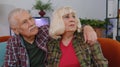 Sad senior family couple grandparents, Illness, anxiety, depressed, feeling bad annoyed, problems Royalty Free Stock Photo