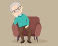 Sad Senior man sitting alone on sofa Royalty Free Stock Photo