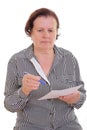 Sad senior woman writing Royalty Free Stock Photo