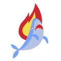 Sad shark on fire, stress concept, isolated on white background. Flat cartoon vector illustration Royalty Free Stock Photo