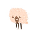 Sad Sheep Satanding Flat Cartoon Royalty Free Stock Photo