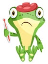 Sad sick frog holding a thermometer, illustration, vector Royalty Free Stock Photo