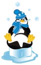 Sad and sick penguin on ice