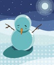 Sad snowman under the moon light Royalty Free Stock Photo