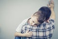 Sad son hugging his dad Royalty Free Stock Photo