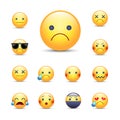 Sad, sorry cartoon vector emoji face set. Royalty Free Stock Photo