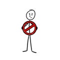 sad stick figure holding a stop sign Royalty Free Stock Photo