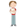 Sad and stressed teenage student standing and holding a list of paper - original hand drawn illustration Royalty Free Stock Photo