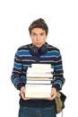 Sad student male carrying books Royalty Free Stock Photo