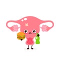 Sad suffering sick cute uterus character Royalty Free Stock Photo