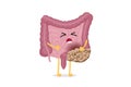 Sad suffering sick intestine colon cancer pain cartoon character. Abdominal cavity digestive and excretion human