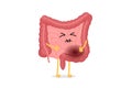 Sad suffering sick intestine pain cartoon character. Abdominal cavity digestive and excretion human internal unhealthy