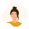 Sad teenage girl with acne on her face, transition age, problem skin, rash. Vector illustration in a flat style, isolated on a