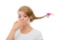 Sad teenage girl in windblown braid hair Royalty Free Stock Photo
