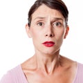 Sad tensed woman expressing anxiety and consternation Royalty Free Stock Photo