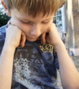 Sad thoughtful worried young boy Royalty Free Stock Photo