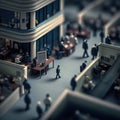 Sad tiny worker crosses the road in busy city. AI generative, AI generated illustration. Miniature world, isometric projection,