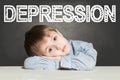 Sad Tired child boy in school. Depression concept Royalty Free Stock Photo