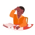 Sad tired kid doing homework, difficulty of creativity, imagination and learning in child Royalty Free Stock Photo