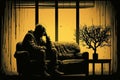 Sad, tired, sick and lonely old man. Loneliness concept. Created with generative AI technology Royalty Free Stock Photo