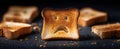 The sad toast expressing emotion with a frowning face in a dark setting..AI generated image Royalty Free Stock Photo