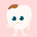 A sad tooth with caries on top. Character design in cartoon style. Royalty Free Stock Photo