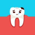 Sad tooth cartoon character. Caries prevention concept. Royalty Free Stock Photo