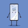 Sad Unhappy Broken Smartphone Vector Funny Cartoon illustration