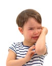 Sad unhappy crying cute little young toddler girl wiping tears