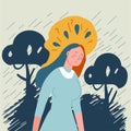 Sad, unhappy girl, depression concept, flat vector illustration. Depressed, unhappy girl. Mental health
