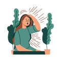 Sad, unhappy girl, depression concept, flat vector illustration. Depressed, unhappy girl. Mental health