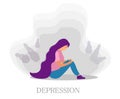 Sad unhappy girl sitting leaning crying. Depression, bad mood concept. Vector illustration Royalty Free Stock Photo