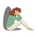 Sad and Unhappy Teenage Girl in Depression Sitting with Bended Knees Suffering From Mental Disorder Vector Illustration