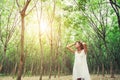 Sad unhappy woman in the green forest, stress, depression Royalty Free Stock Photo