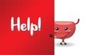 The sad unhealthy sick bladder asks for help with red label and white background. Royalty Free Stock Photo