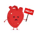 Sad unhealthy sick heart with nameplate